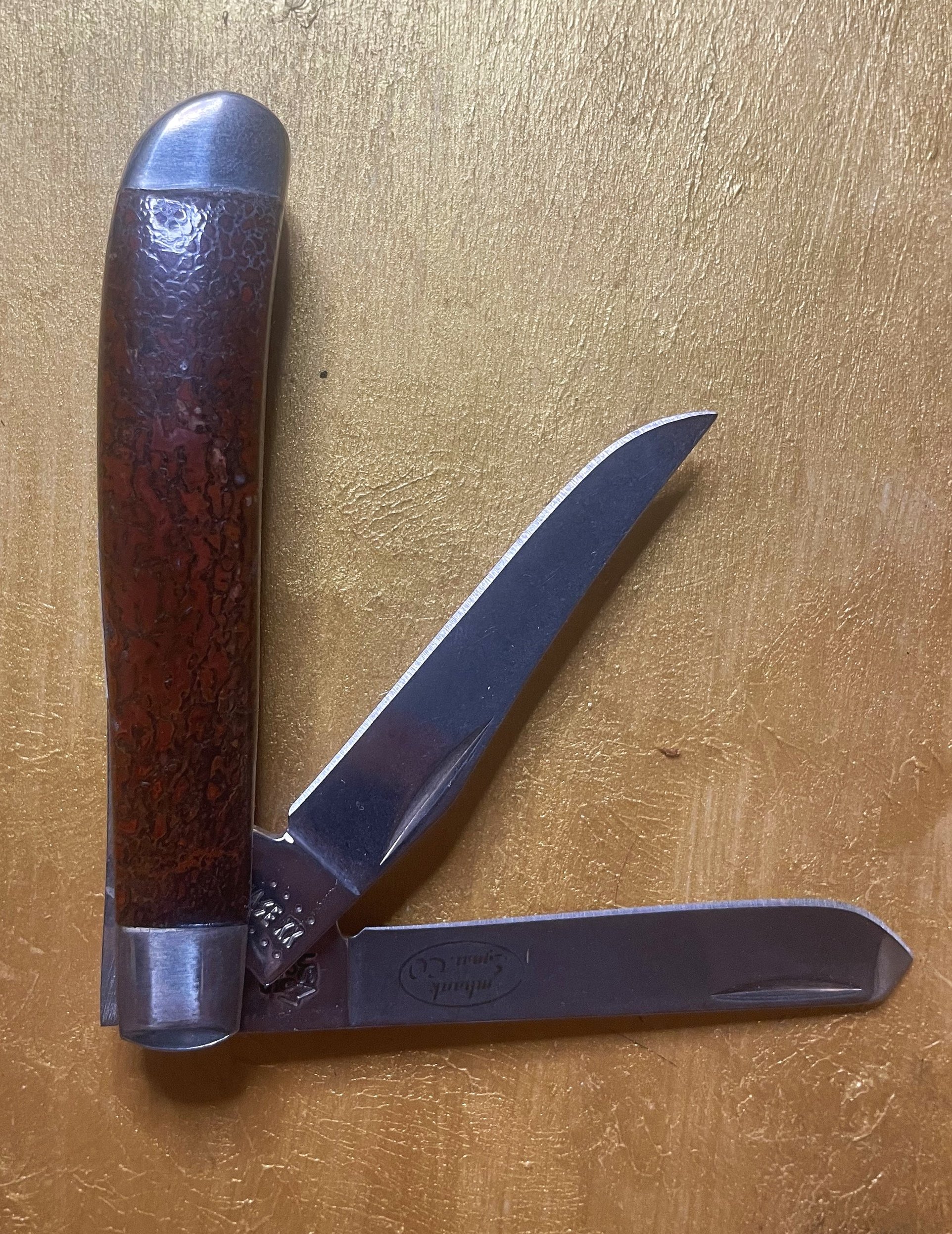 Nice Red Dinosaur Gem Bone Handle Folding Utility Knife - 4” Handle
