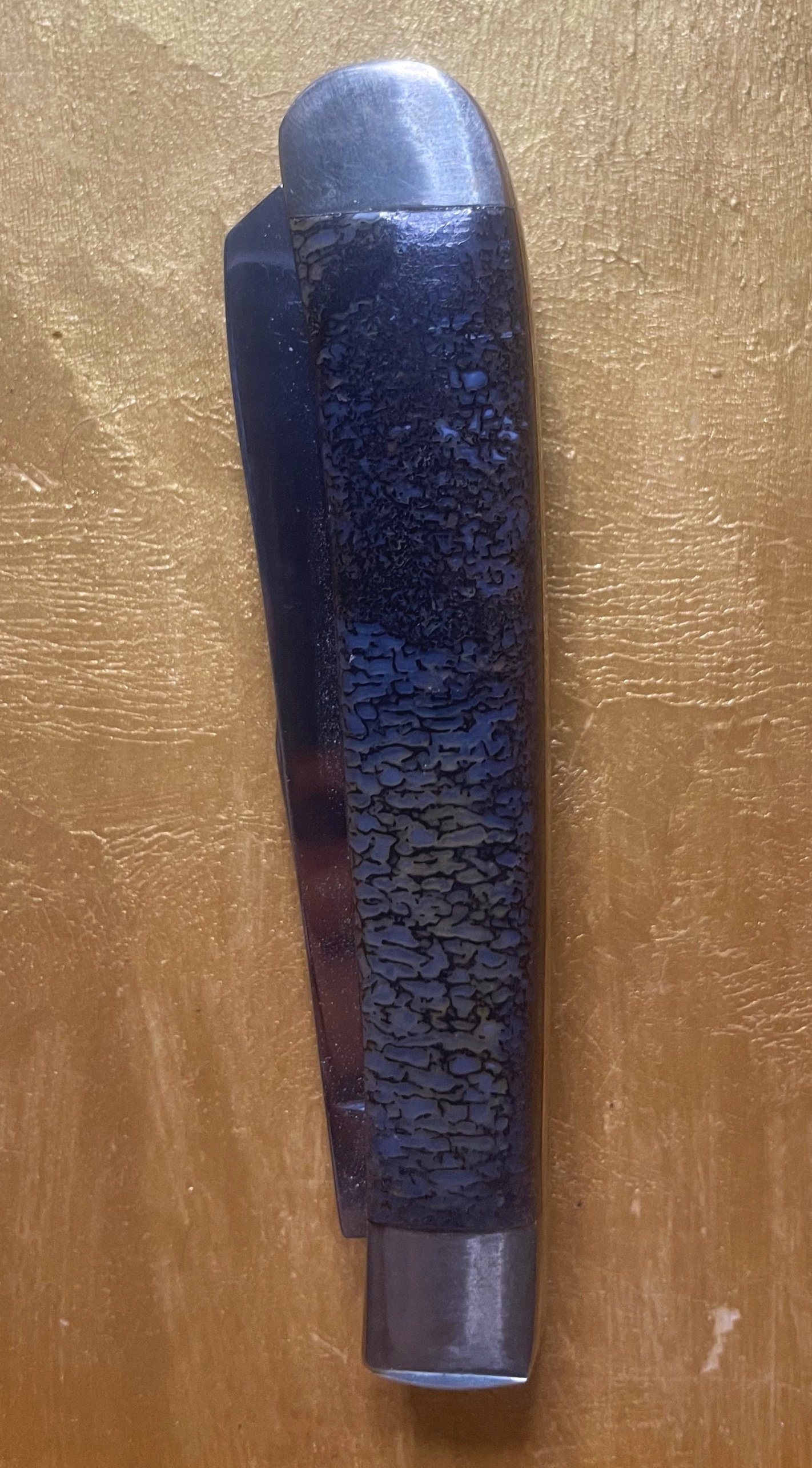 Nice Blue Dinosaur Gem Bone Handle Folding Utility Knife - 4” Handle