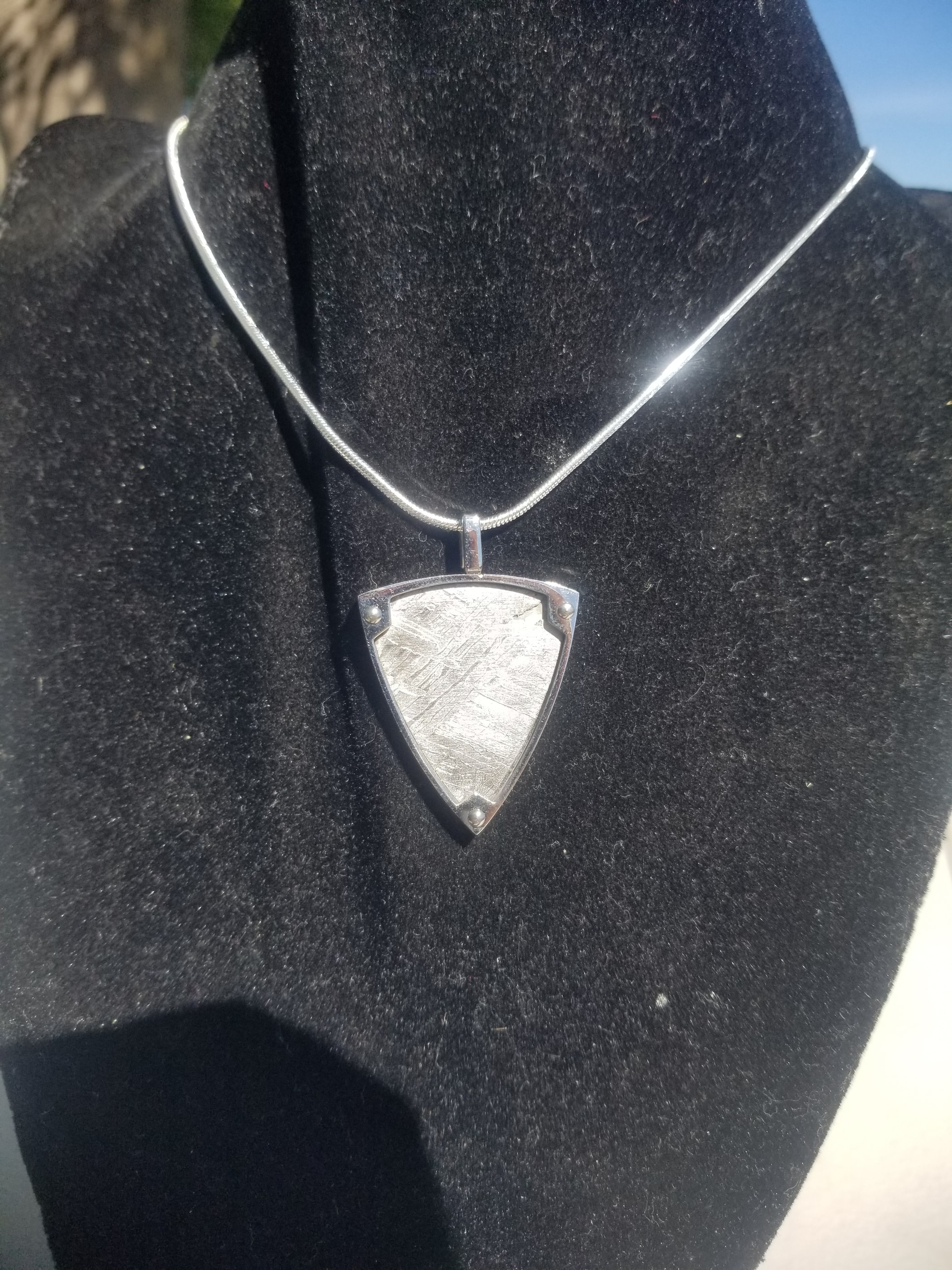 Unique Aletai Meteorite Sphere Presented in Sterling Silver Angel Wings Pendant - Widmanstätten Pattern