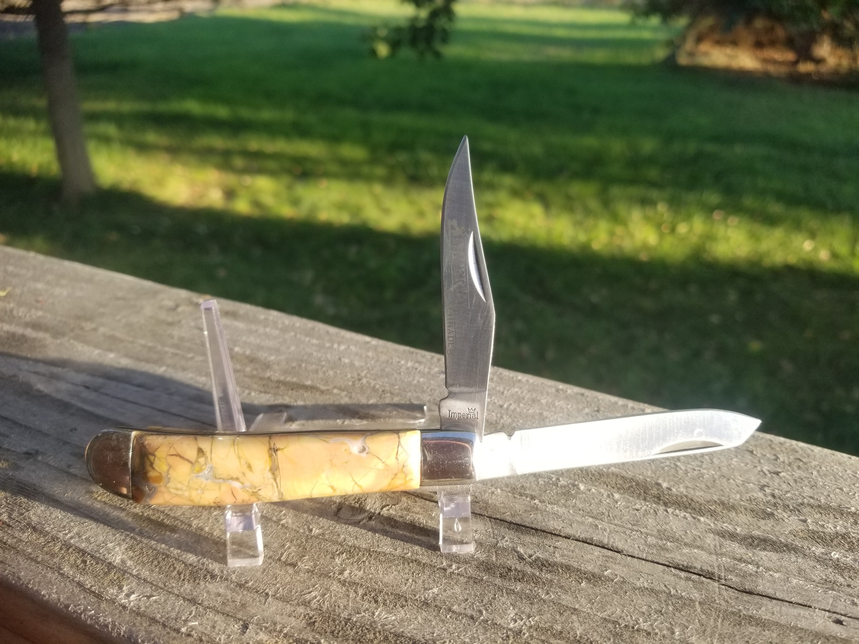 Unique Utah Jasper Handle Folding Utility Pocket Knife- 3.5” Handle