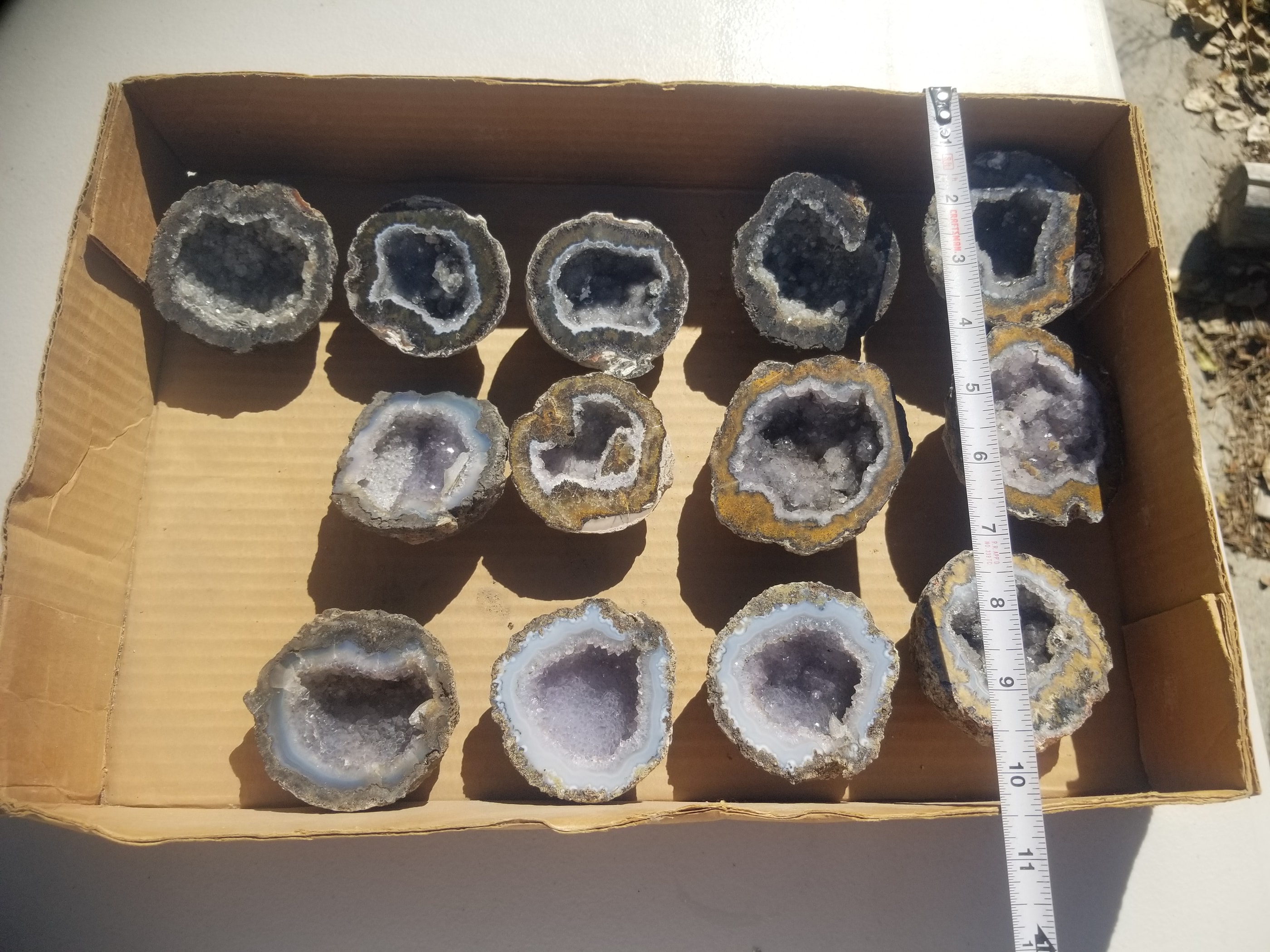 *Wholesale Flat - 13 Halved & Polished Geode Specimens Some Paired 4.5Lb Tranca/Choya