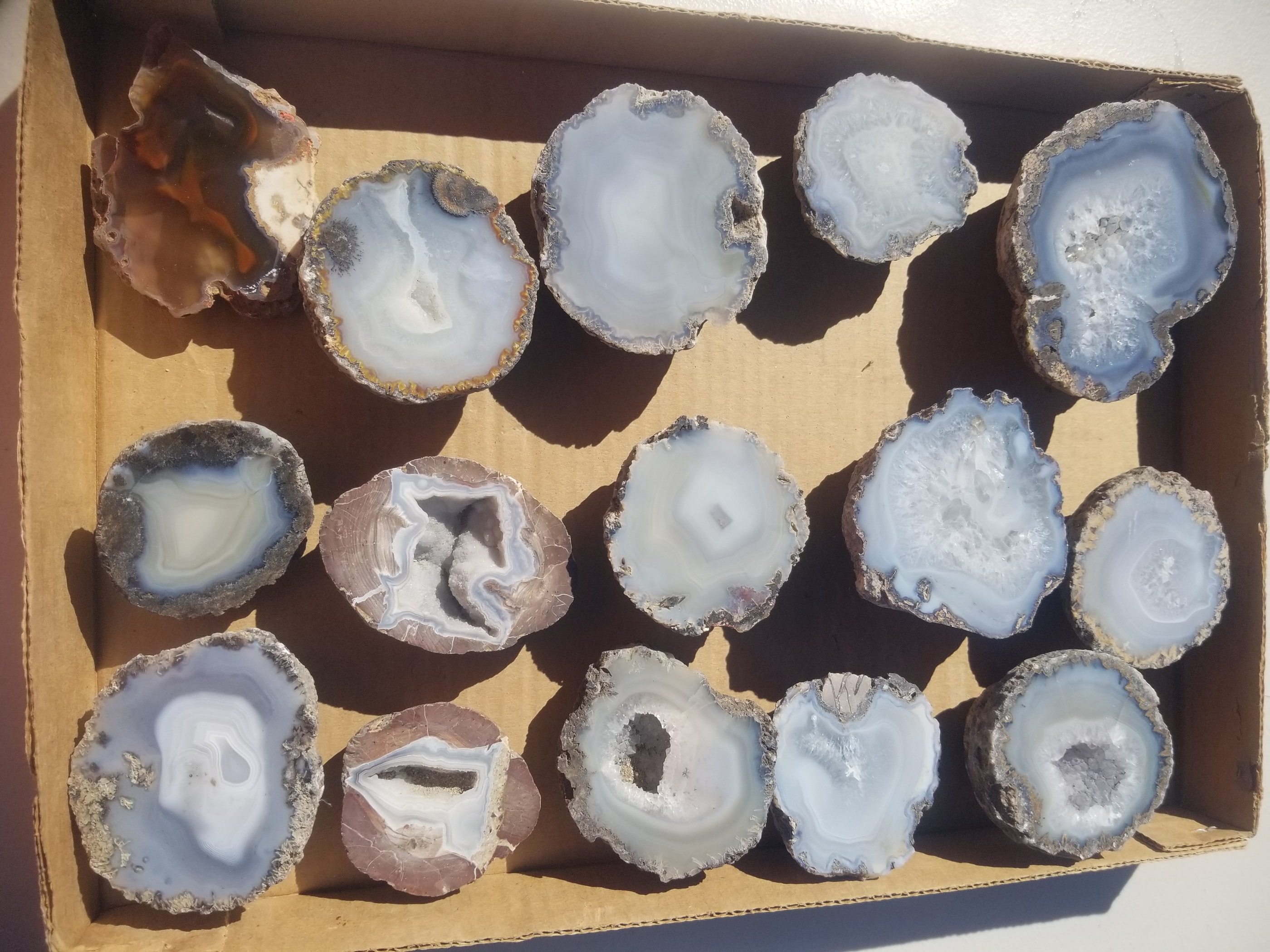 *Wholesale Flat - 15 Halved & Polished Geode Specimens Some Paired 6.7Lb Tranca/Choya Dugway